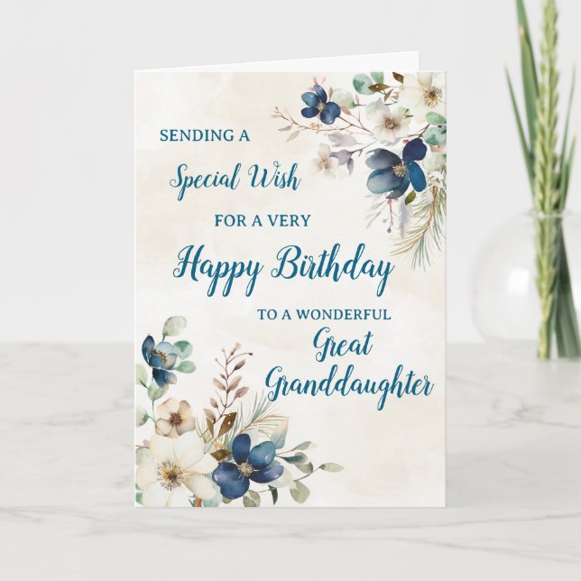 Carte d'anniversaire Blue Floral Great Grandgirl (Devant)