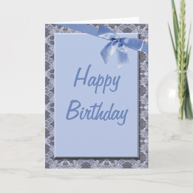 Carte d'anniversaire Blue Lace & Ribbon (Devant)