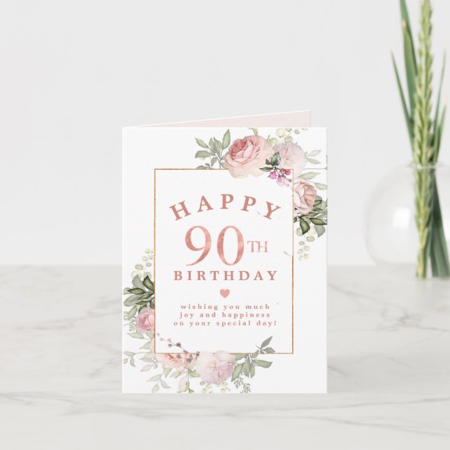 Carte d'anniversaire Blush Rose Floral Gold 90e (Devant)