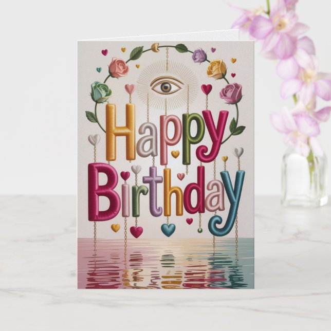 Carte d'anniversaire bohème colorée avec une ambia (Orchidée)