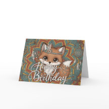 Carte d'anniversaire Boho Fox Happy Birthday