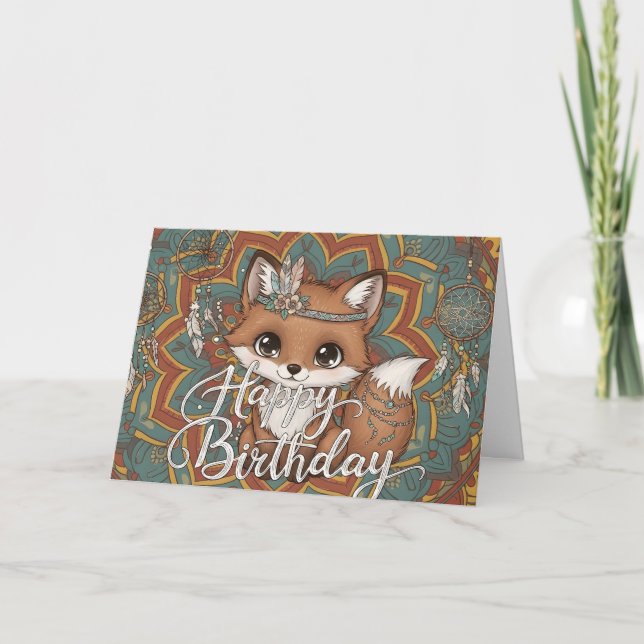 Carte d'anniversaire Boho Fox Happy Birthday (Devant)