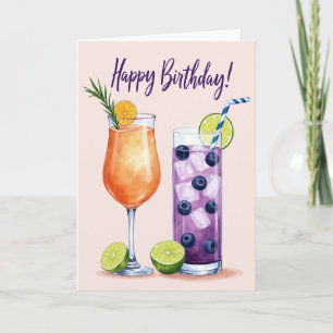 Carte d'anniversaire Boissons à l'aquarelle