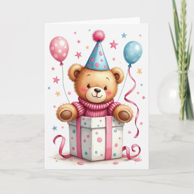Carte d'anniversaire Boîte-cadeau de petit ourson  (Devant)