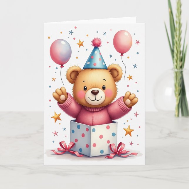 Carte d'anniversaire Boîte Cadeau Ours Joyeux (Devant)