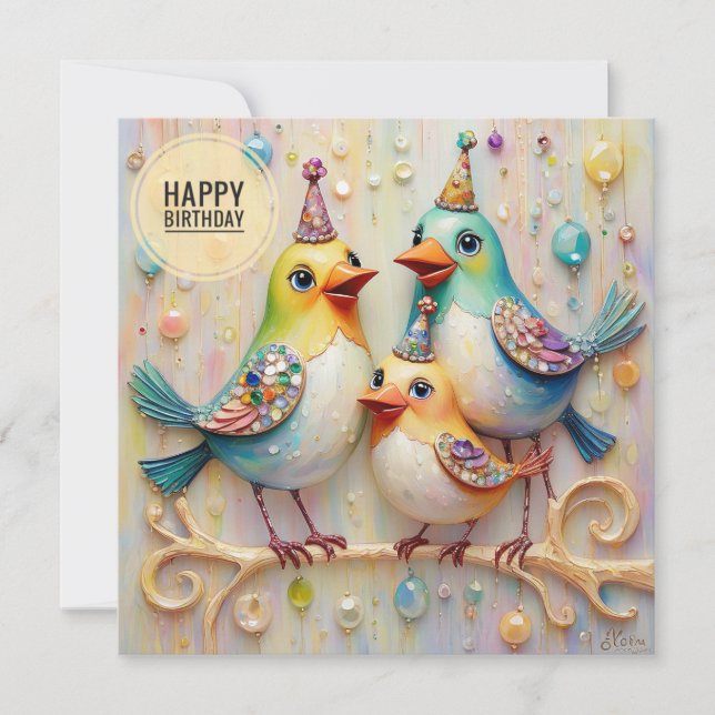 CARTE D'ANNIVERSAIRE ~ BONS Oiseaux ~ (Devant)