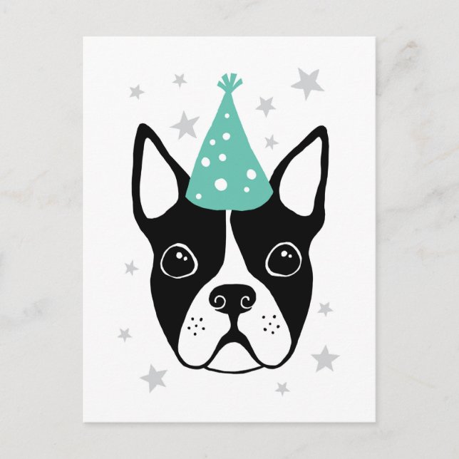 Carte d'anniversaire Boston terrier avec chapeau d (Devant)