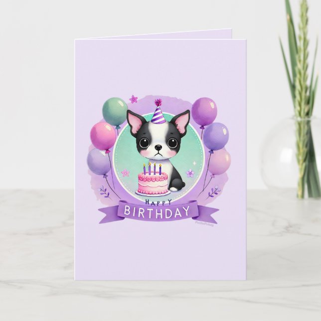 Carte d'anniversaire Boston Terrier - BT noir (Devant)