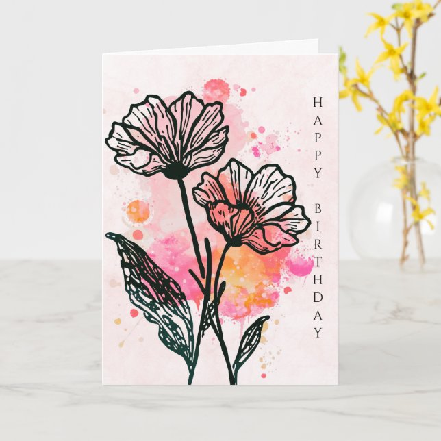 Carte d'anniversaire botanique audacieuse (Fleur jaune)