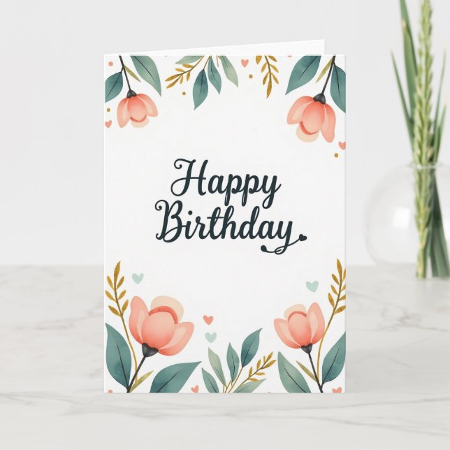 Carte d'anniversaire botanique dorée (Devant)