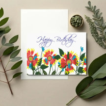 Carte d'anniversaire botanique Firewheel Field