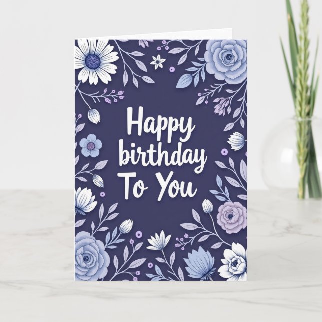 Carte d'anniversaire botanique indigo (Devant)