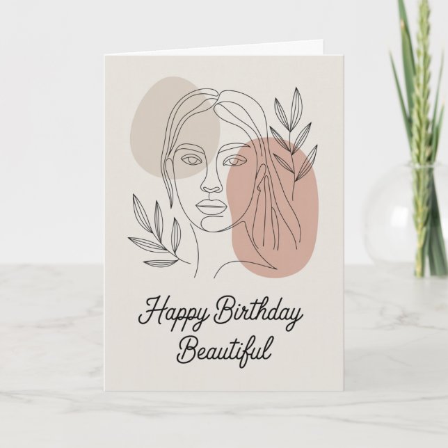 Carte d'anniversaire botanique minimaliste en lign (Devant)