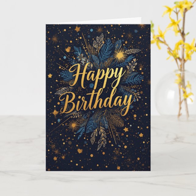 Carte d'anniversaire botanique Navy Or (Fleur jaune)