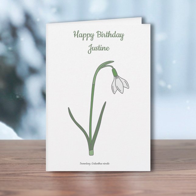 Carte d'Anniversaire Botanique Pastel Snowdrop (Botanical Snowdrop Birthday Card )