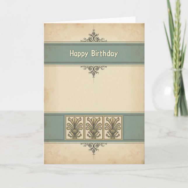 Carte d'anniversaire botanique sarcelle (Devant)