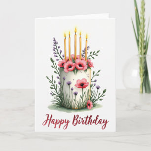Carte d'anniversaire Bougies Fleurs Roses