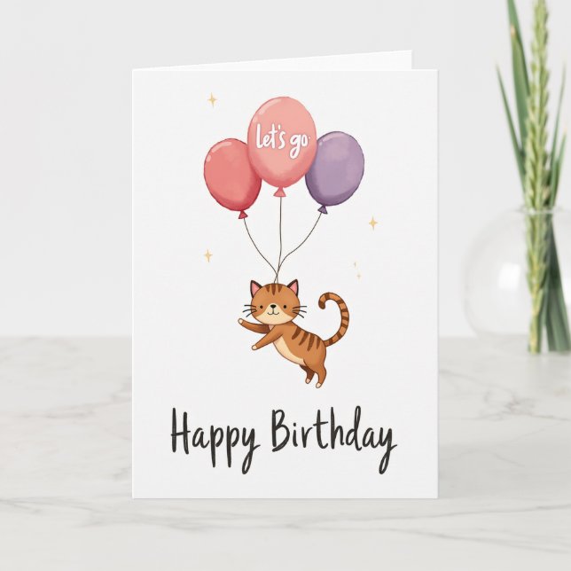 Carte d'anniversaire boule de poils flottante (Devant)