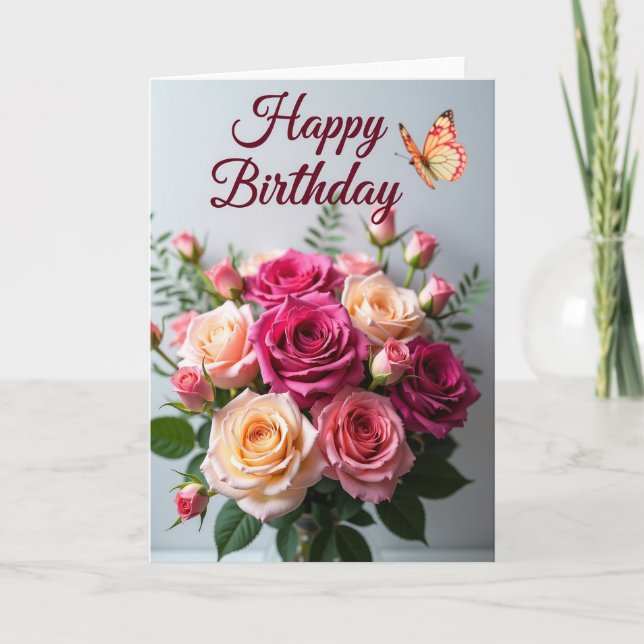 Carte d'anniversaire Bouquet de Roses (Devant)