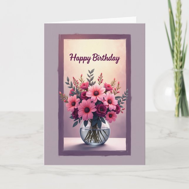 Carte d'anniversaire Bouquet Rose (Devant)
