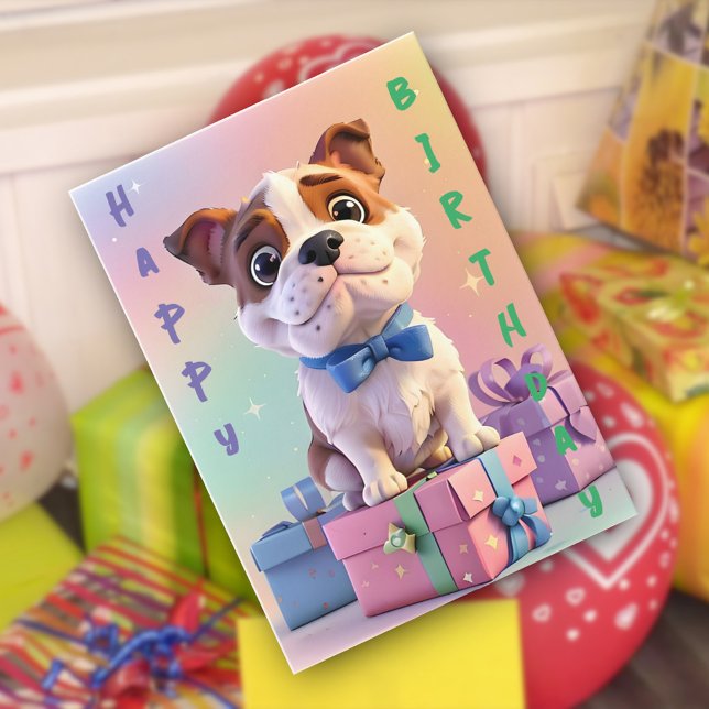 Carte d'anniversaire Bulldog chiot Pastel couleurs (Créateur téléchargé)