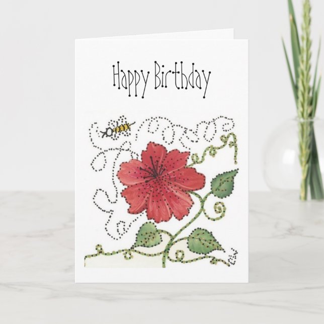 Carte d'anniversaire, Bumble Bee et Red Hibiscus (Devant)