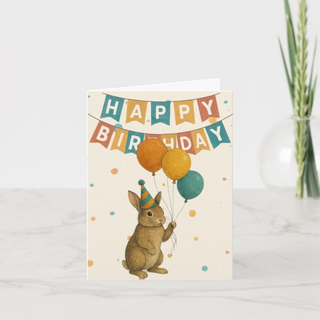 Carte d'anniversaire Bunny - animal de fête mignon (Devant)