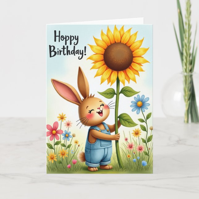 Carte d'anniversaire Bunny Sunflower (Devant)