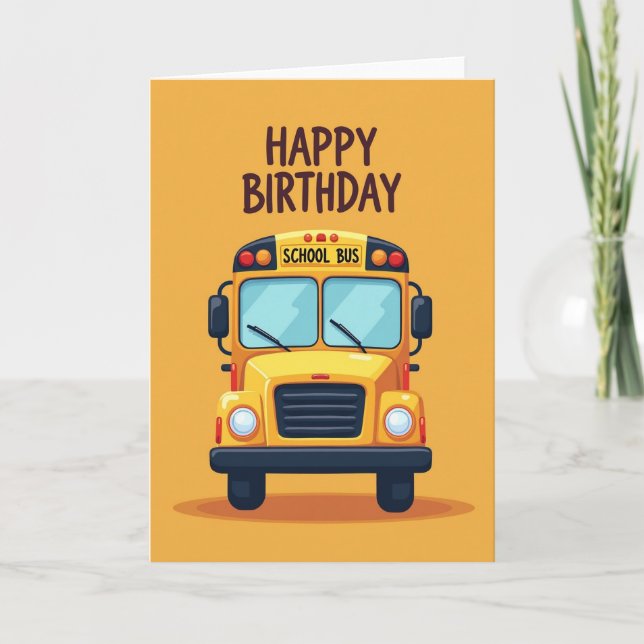 Carte d'anniversaire Bus Jaune (Devant)