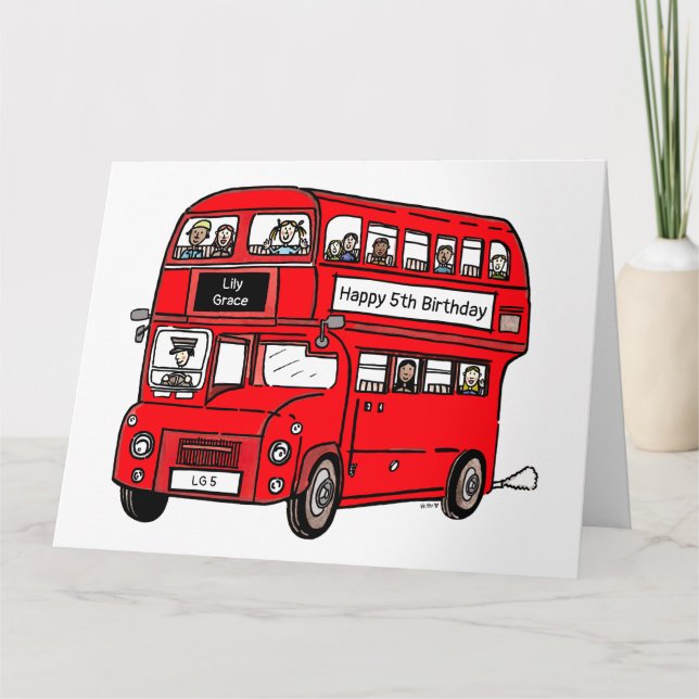 Carte d'anniversaire Bus Rouge à Impériale de Lond (Devant)