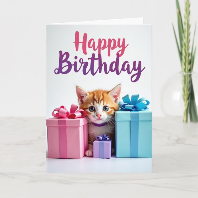 Carte d'anniversaire Cadeaux de chaton mignon (Devant)