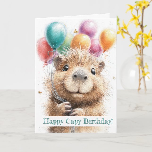 Carte d'anniversaire Capybara • Conception de ball (Fleur jaune)