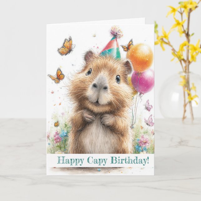 Carte d'anniversaire Capybara • Conception de ball (Fleur jaune)