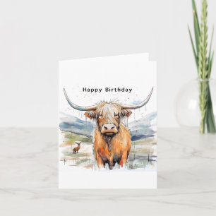 Carte d'anniversaire, carte de vache des Highlands