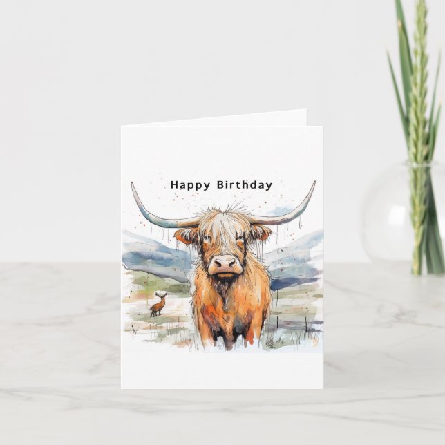 Carte d'anniversaire, carte de vache des Highlands (Devant)