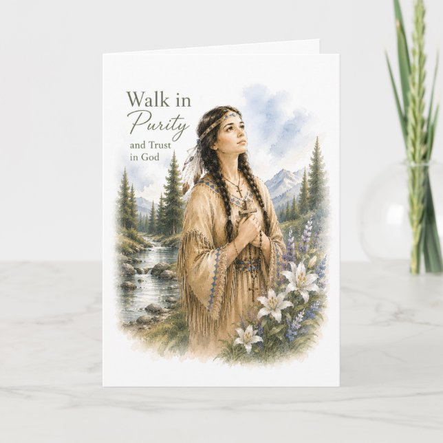 Carte d'anniversaire catholique Sainte Kateri Teka (Devant)