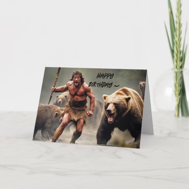 CARTE D'ANNIVERSAIRE CAVEMAN (Devant)