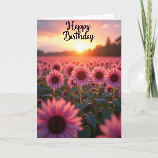 Carte d'anniversaire Champ de Fleurs au Coucher du (Devant)