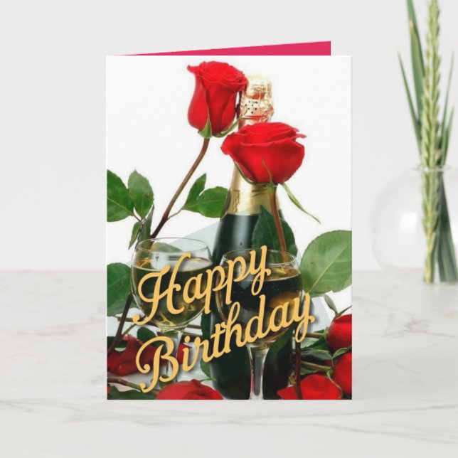 Carte d'anniversaire Champagne & Red Roses (Devant)