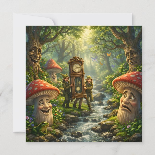 Carte d'anniversaire champignon de forêt et gnome  (Devant)