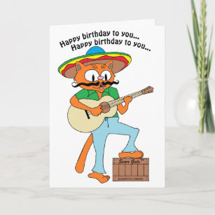 Carte d'anniversaire chantant Cartoon Fiesta Chat