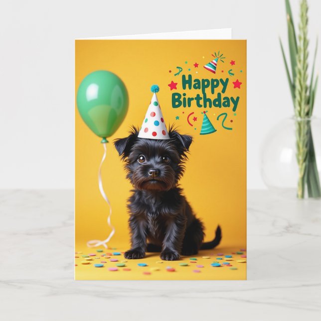 Carte d'anniversaire Chapeau de Fête de Chiots (Devant)