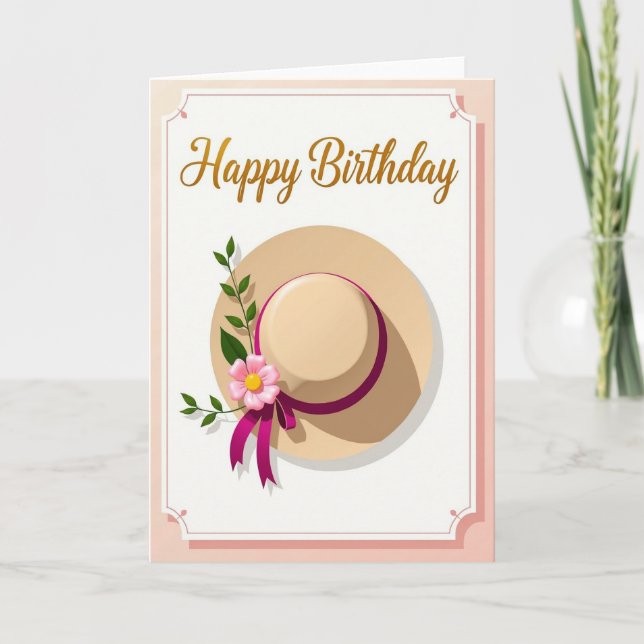 Carte d'anniversaire chapeau et fleurs (Devant)