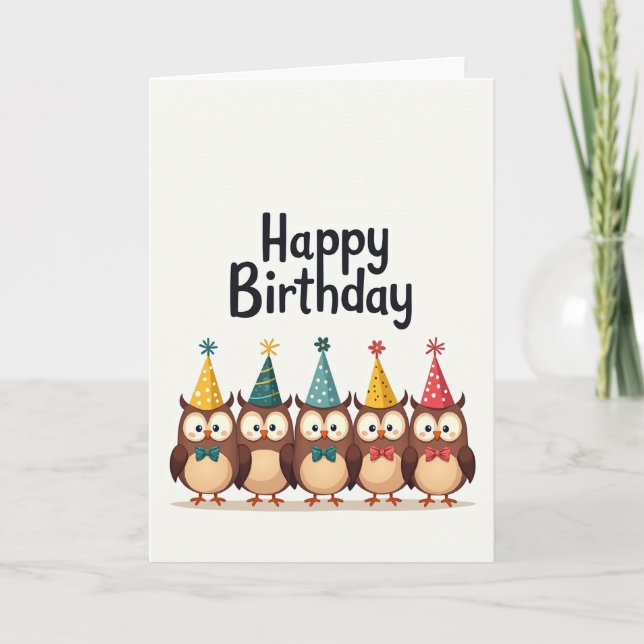 Carte d'anniversaire Chapeaux de fête de hibou (Devant)