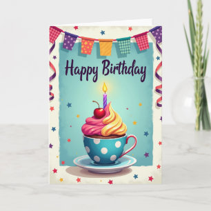 Carte d'anniversaire charmante à la tasse de thé