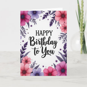 Carte d'anniversaire charmante fuchsia