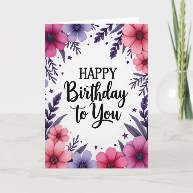 Carte d'anniversaire charmante fuchsia (Devant)