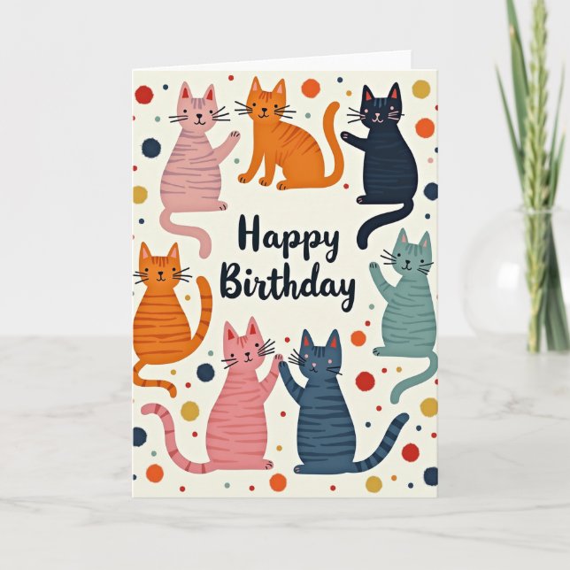 Carte d'anniversaire Chat à pois (Devant)