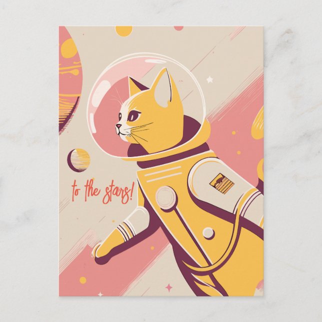 Carte d'anniversaire Chat-Astronaute vers les étoi (Devant)