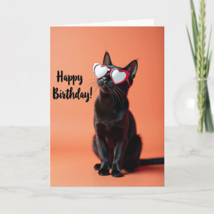 Carte d'anniversaire Chat aux lunettes à cœur fant